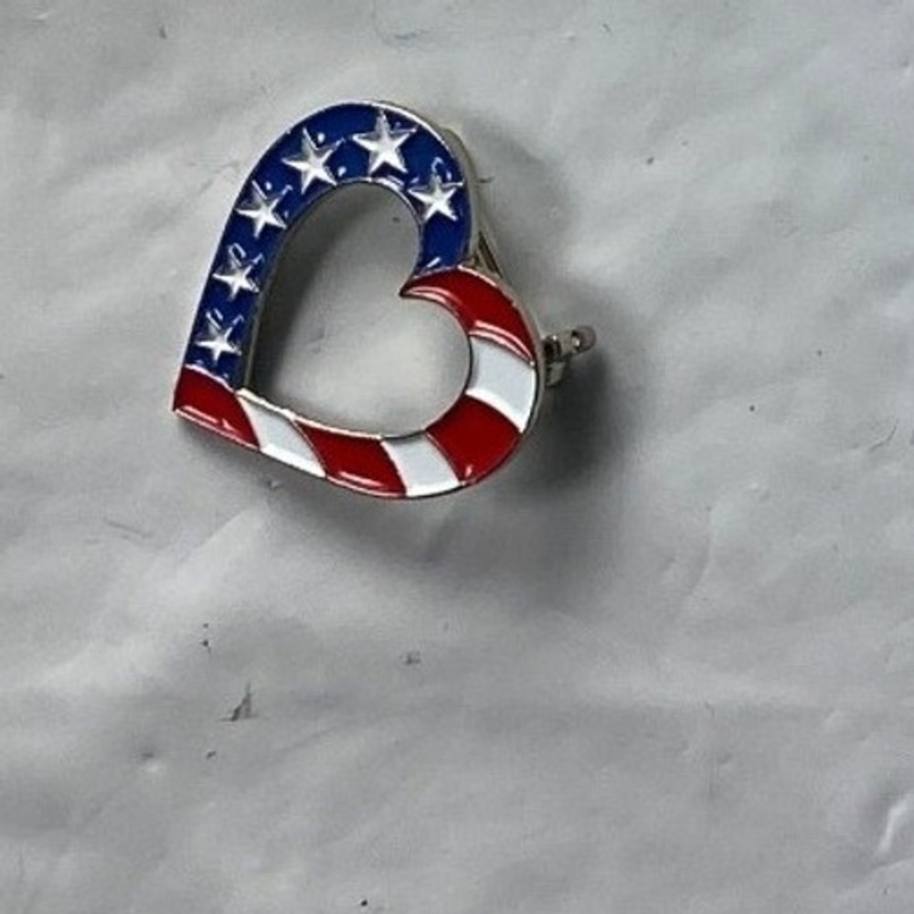 Heart Pin Brooch American Flag Patriotic USA Theme‎ Jewelry Accessory